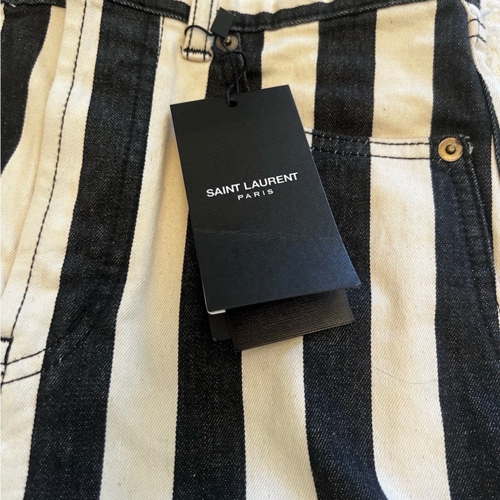 Saint Laurent Paris Black and White Striped Jean Shorts - Picture 2 of 6